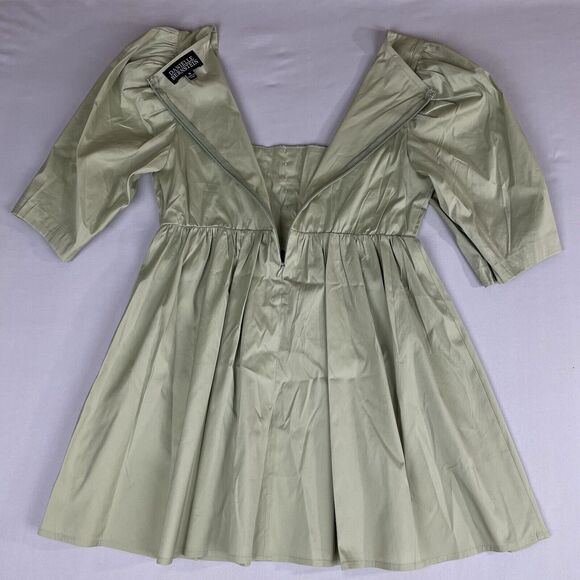Danielle Bernstein Mini Dress Ladies Sm Green Corset Puff Zip Sleeve Square Neck - Picture 3 of 13